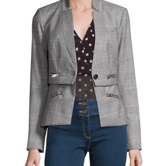 $695 Veronica Beard Paloma Wool Plaid Print Zipper Cropped Jacket Blazer size 6